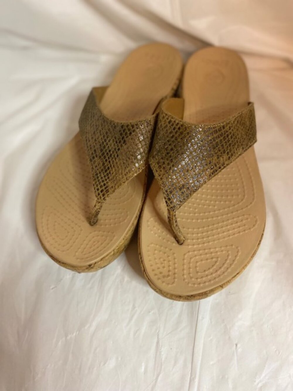 Crocs A Leigh Brown Snake Print Wedge Sandals, Women's size 7